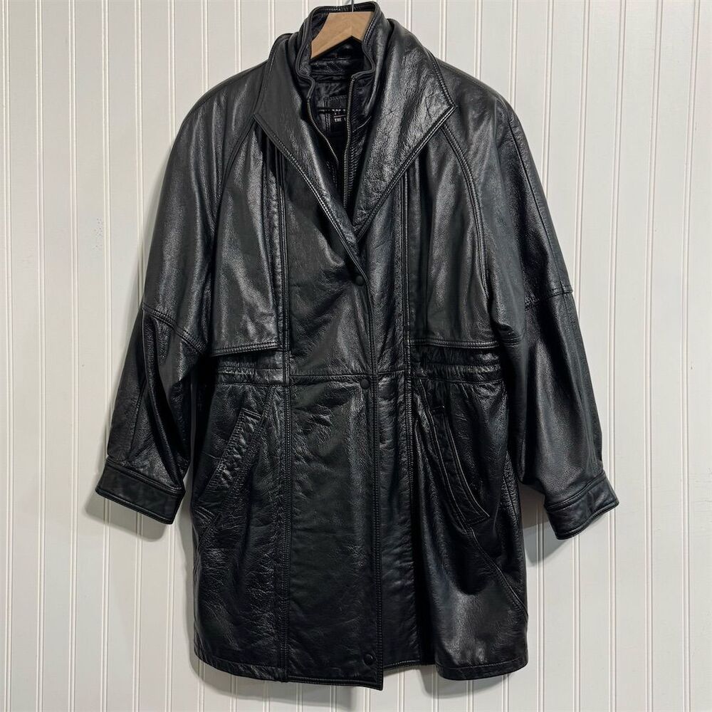 Vintage Wilsons Leather Jacket Large Black Thinsulate Ultra Mid Length Car Coat